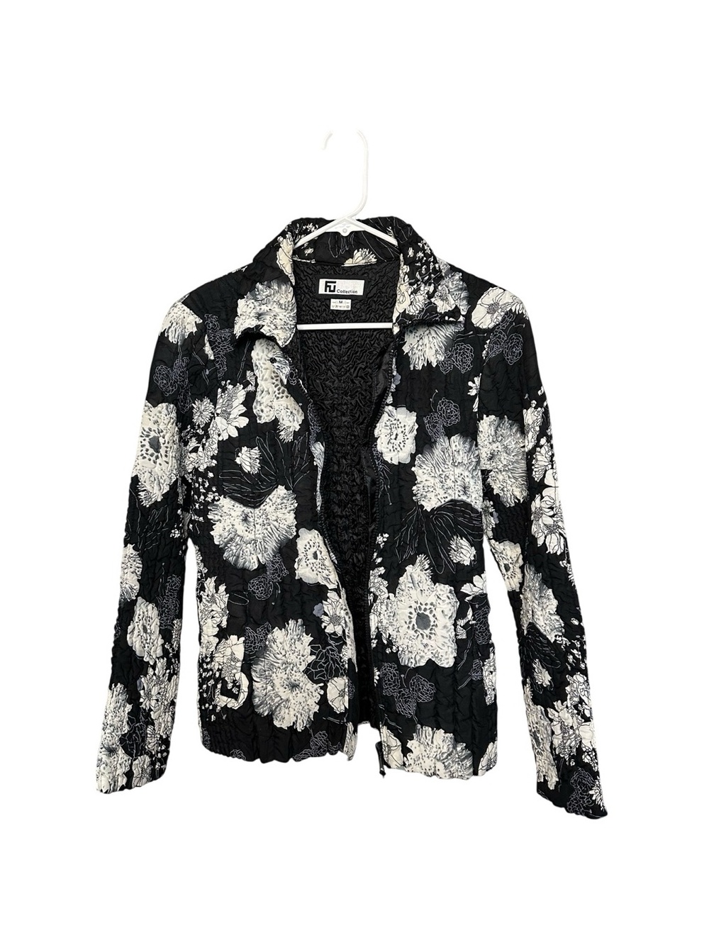 Black & White Floral Quilted Blazer Jacket